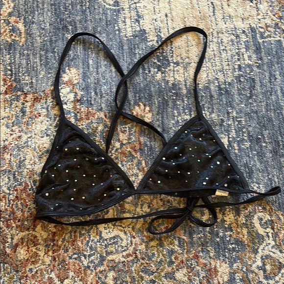 iheartraves Black Strappy Bralette with Rhinestones - Large - Picture 1 of 5